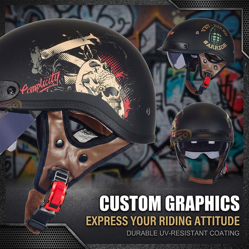 Retro-style cruiser motorcycle half helmet-I13