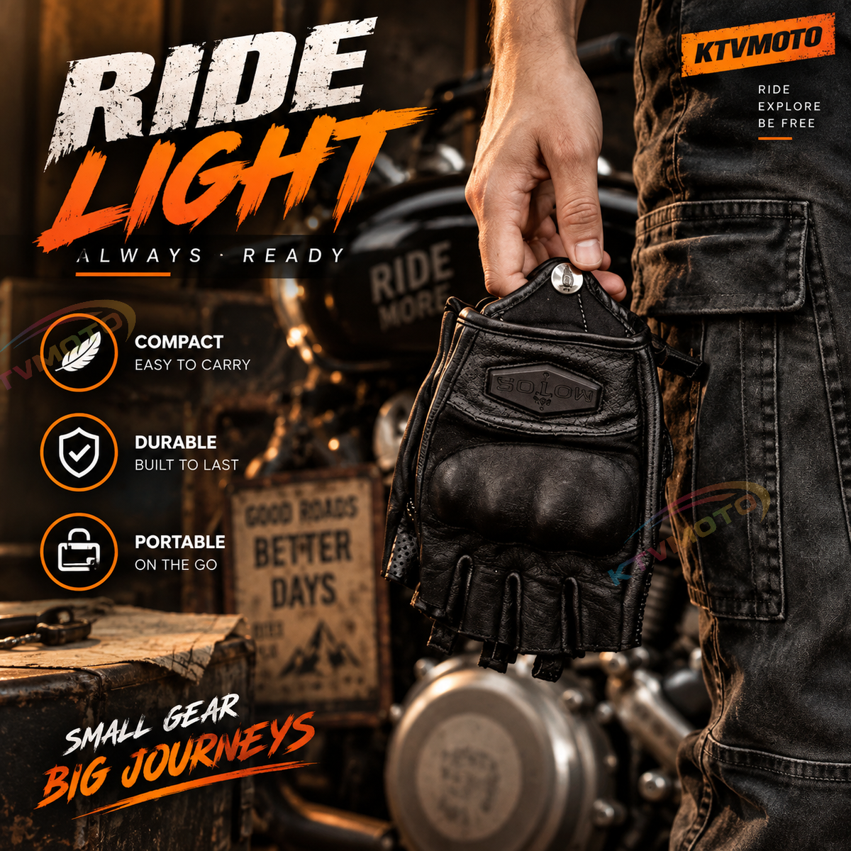 KTVMOTO Retro genuine leather half-finger motorcycle gloves-G39
