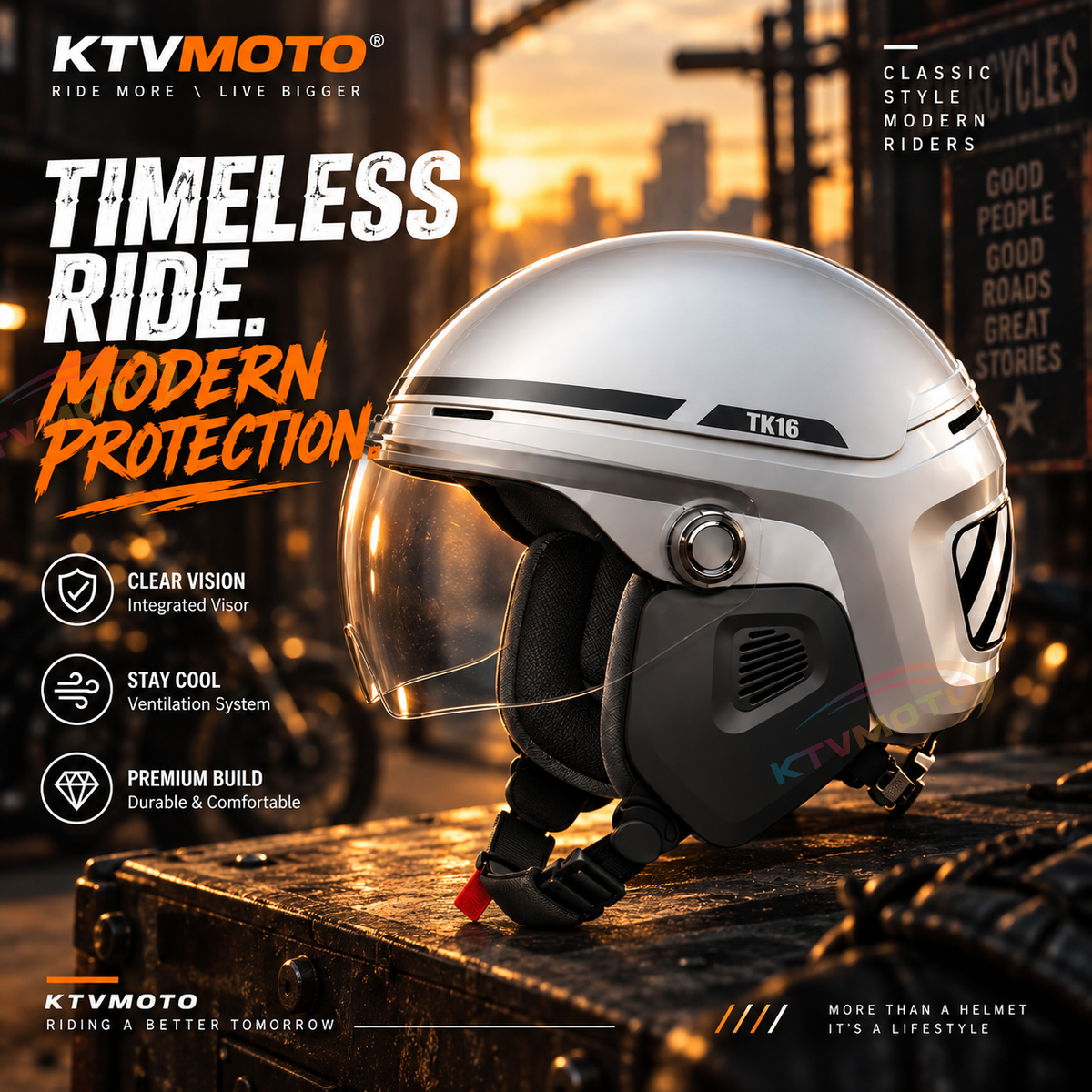 KTVMOTO Retro Half-Shell Motorcycle Helmet (Plus size)-I269