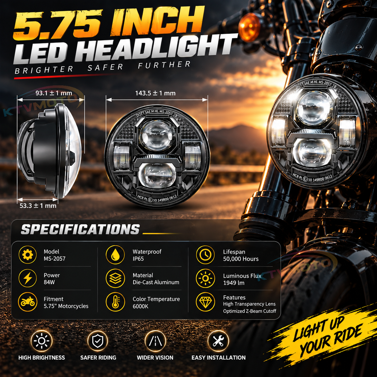 KTVMOTO Harley 7-inch Headlight / Softail 5.75-inch LED-ML08
