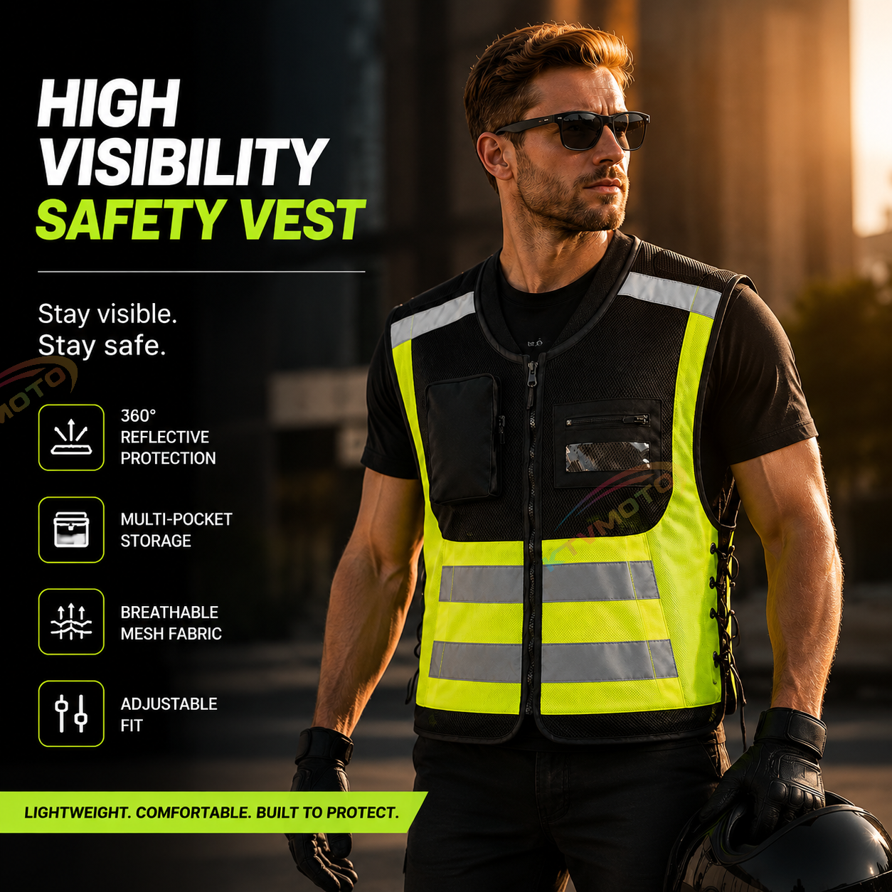 Reflective vest for motorcycle racing and rally riding-J101
