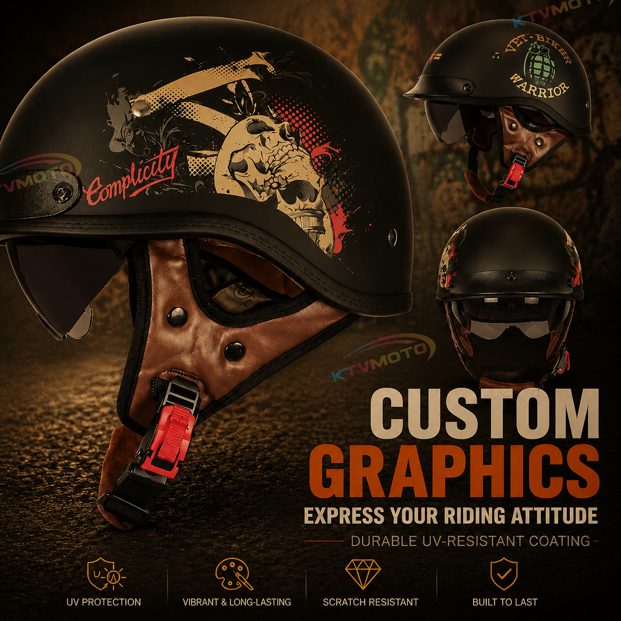 KTVMOTO Retro-style cruiser motorcycle half helmet-I13