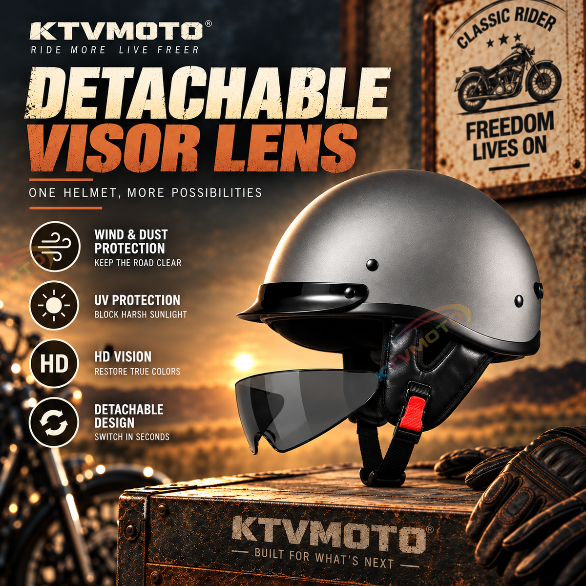 KTVMOTO Retro motorcycle scooter riding half helmet-I265