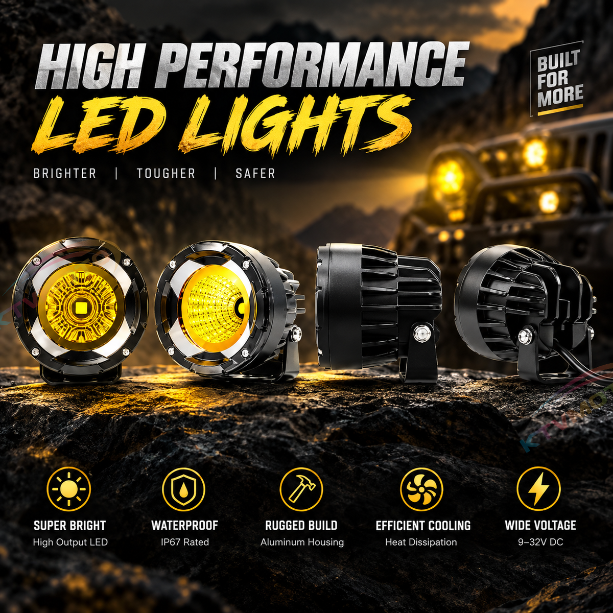 KTVMOTO Dual Color LED Motorcycle Driving Lights with Wiring Kit-D34