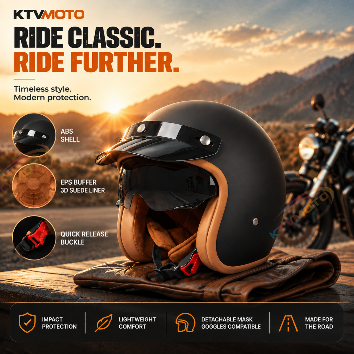 Retro motorcycle open helmet-I20