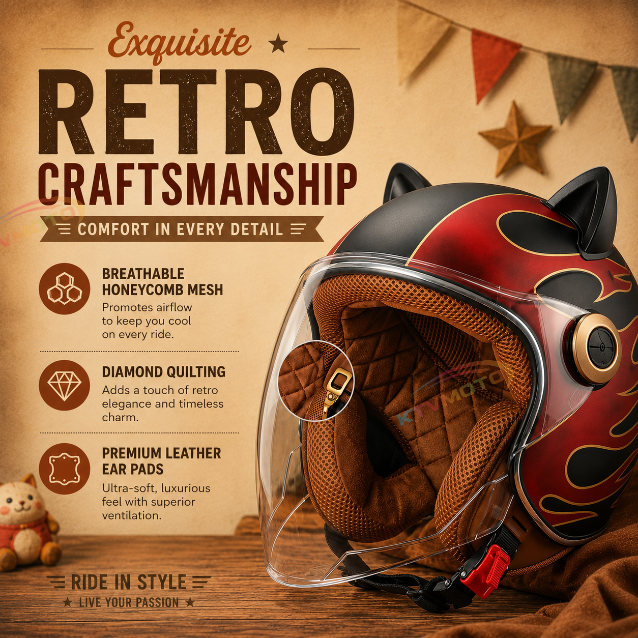 Cute cat ear motorcycle helmet-open design-I70