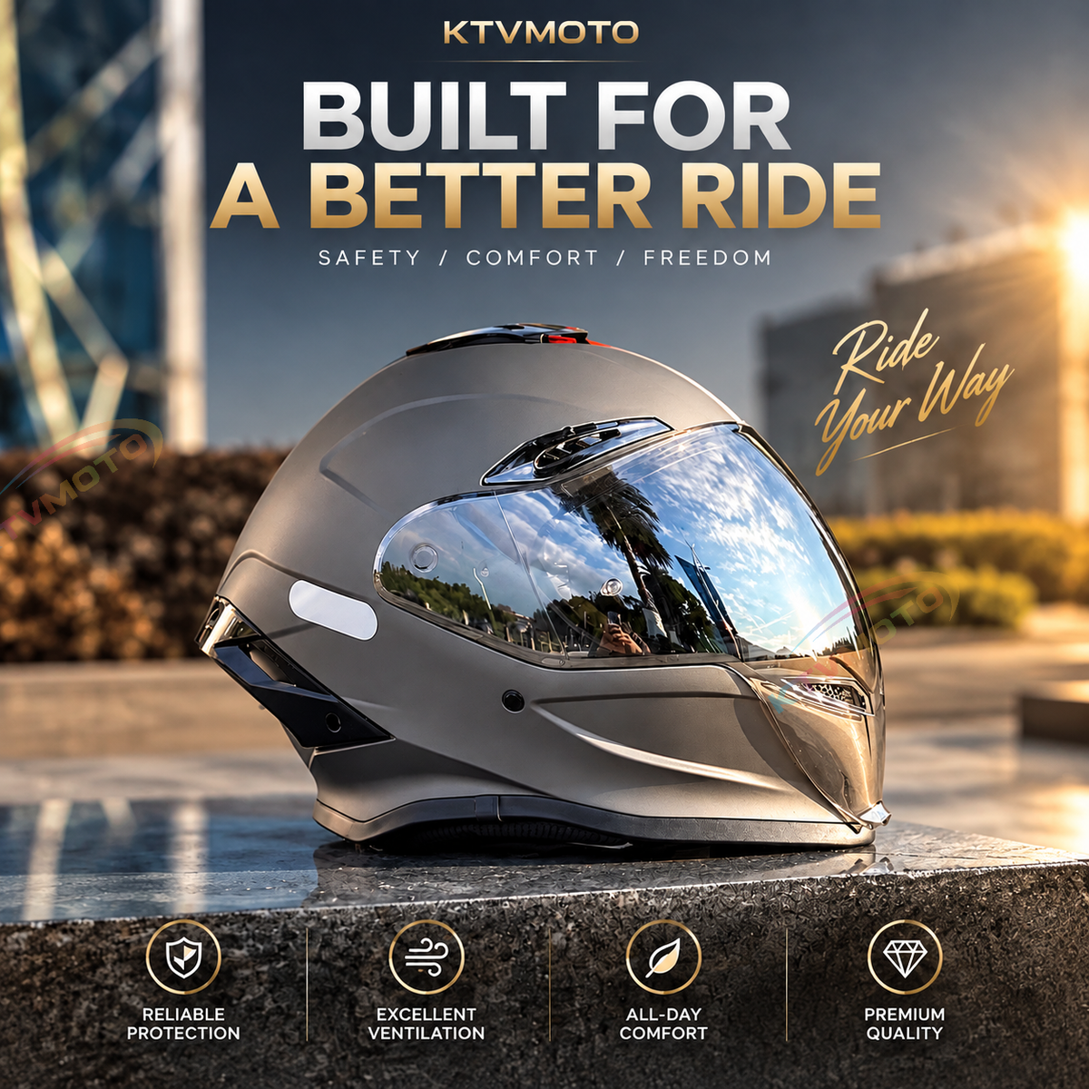 Cool full-face motorcycle helmet, featuring a rear spoiler and an extended visor-I308