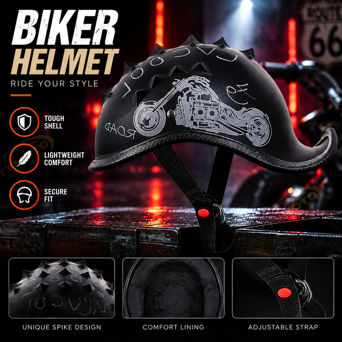 KTVMOTO Vintage Motorcycle Half Helmet with Mohawk Design for Riders-I276