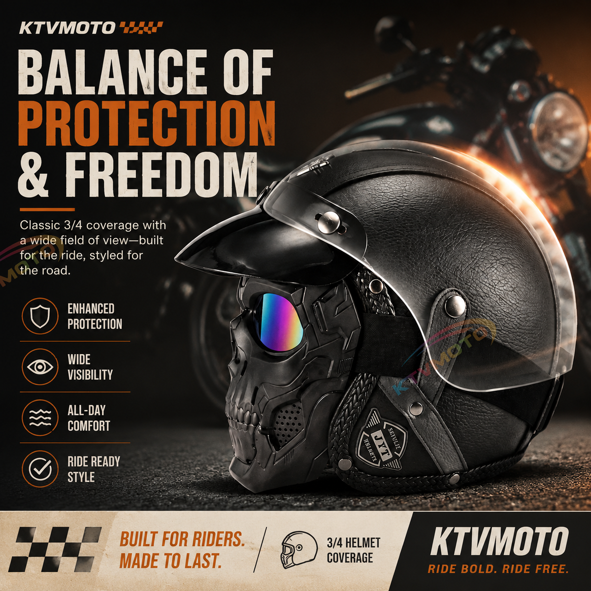 Retro jet motorcycle 3/4 riding helmet-I146