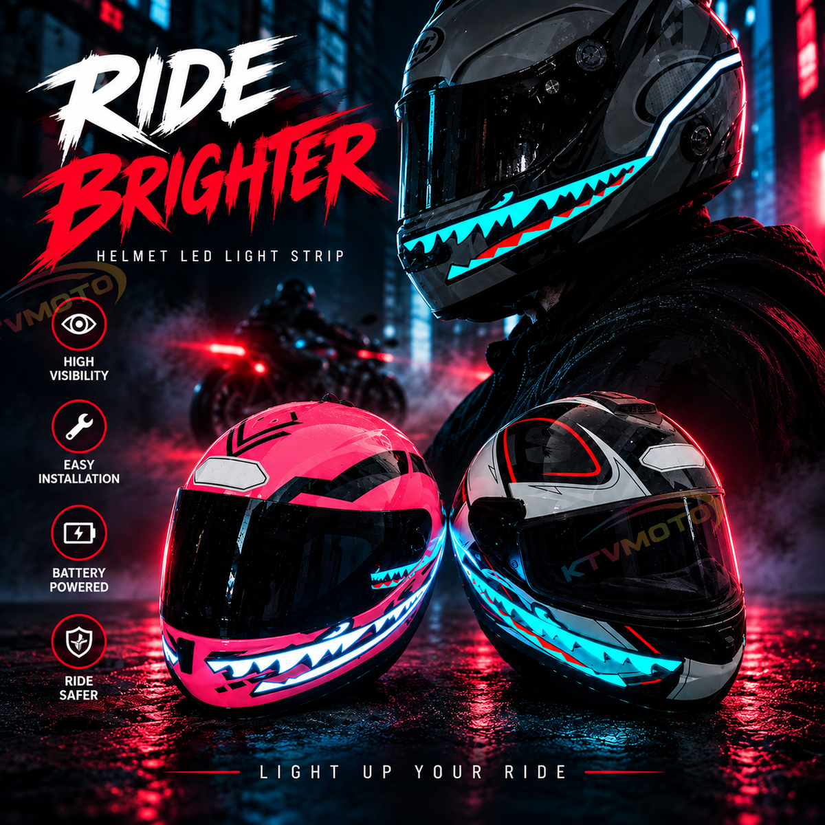 KTVMOTO Motorcycle Helmet Light Kit with Wings & Teeth-D25