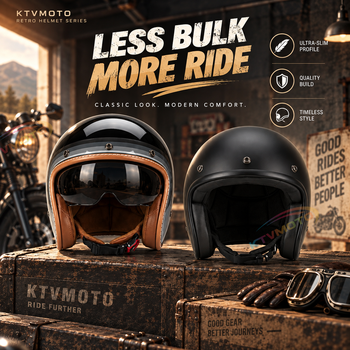 KTVMOTO Retro-style open-face motorcycle helmet-I25
