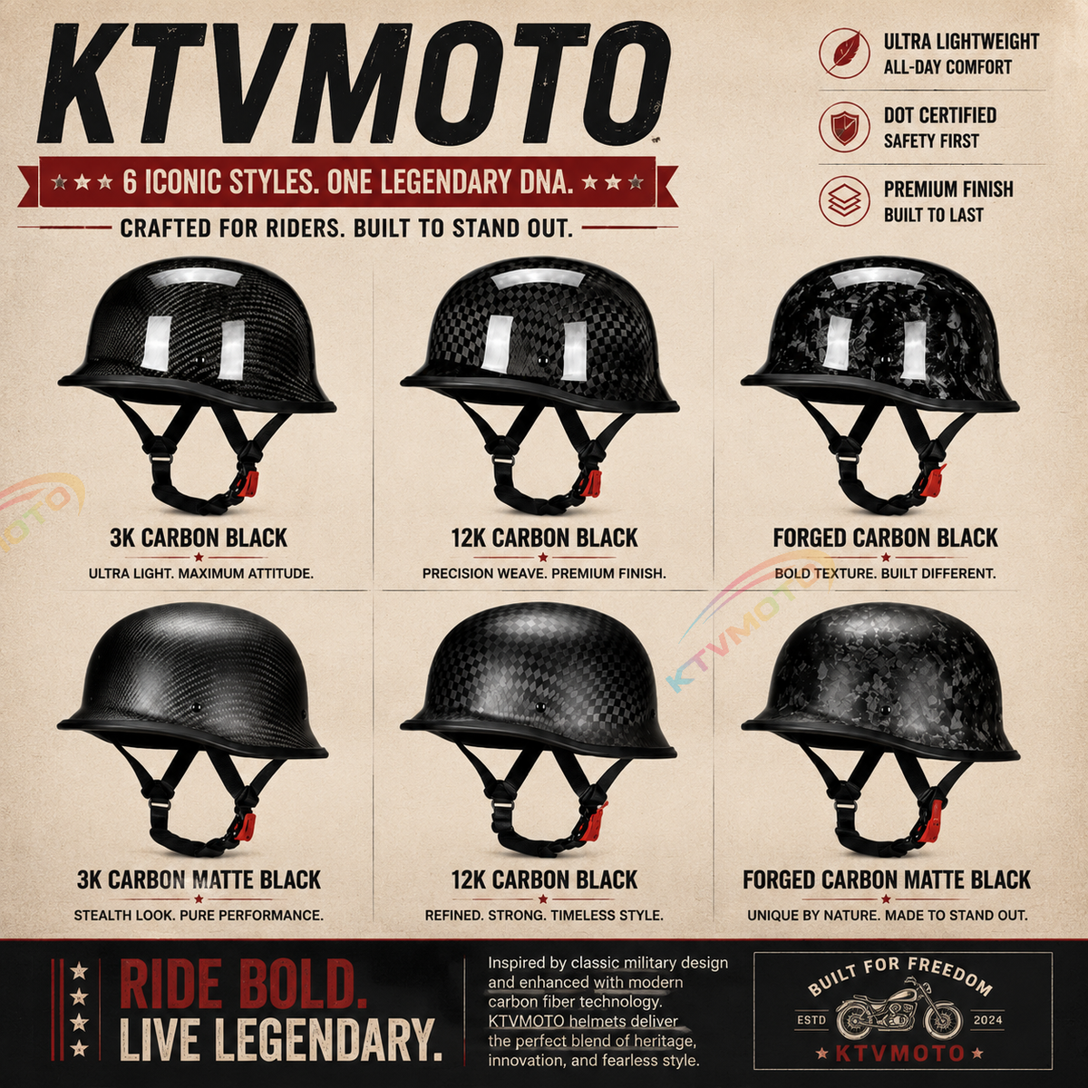 Carbon fiber retro motorcycle half helmet-I51