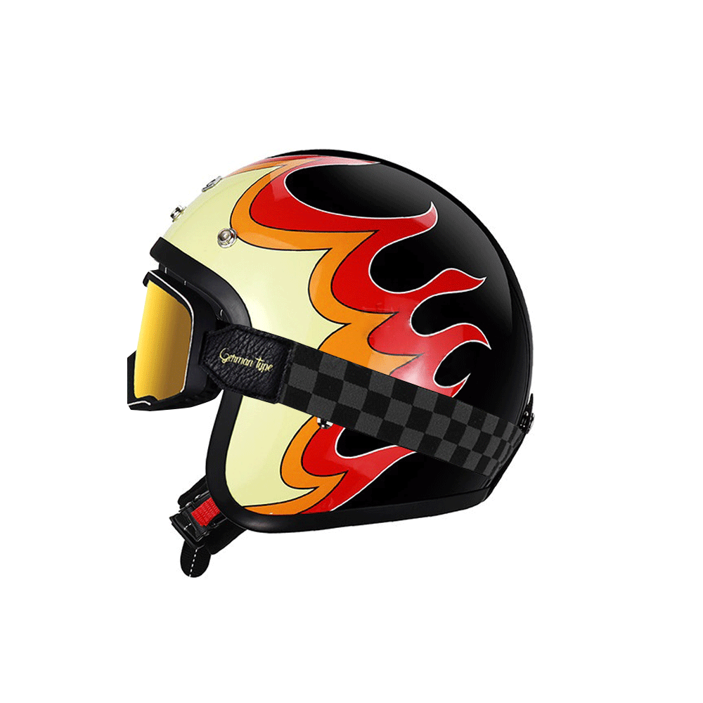 Retro Flame Pattern Convertible Motorcycle Helmet-I64
