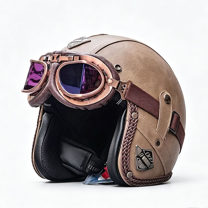 KTVMOTO Matte Leather Retro Motorcycle Half Helmet-I19
