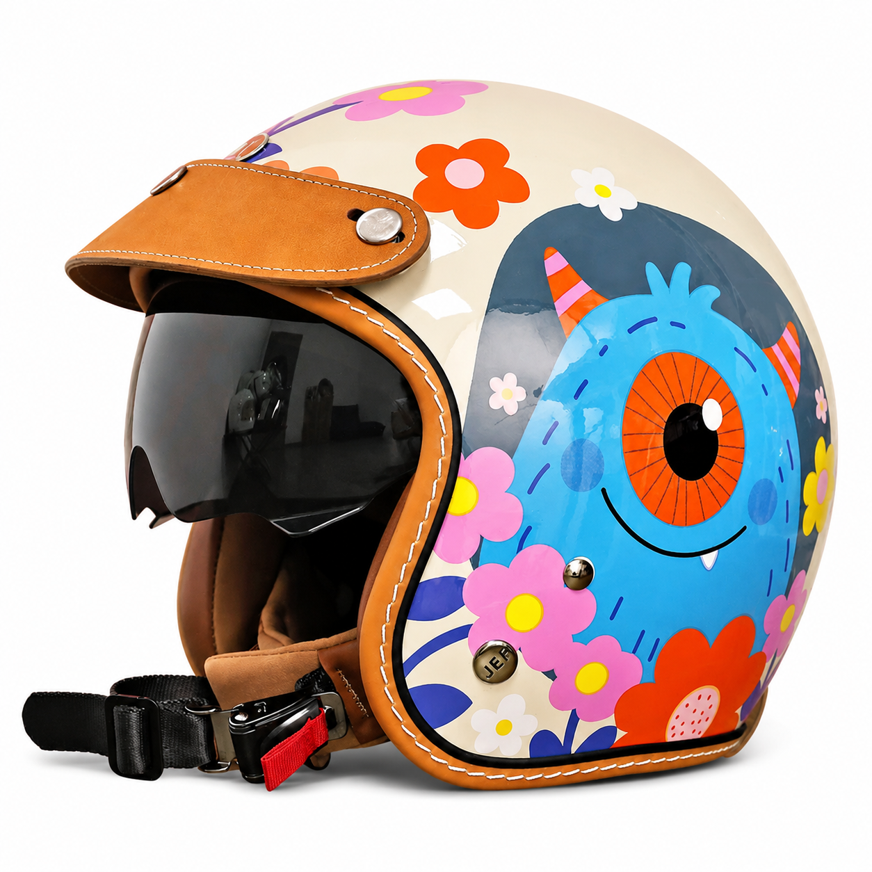 KTVMOTO Retro 3/4 Open Face Motorcycle Helmet with Sun Visor-I54