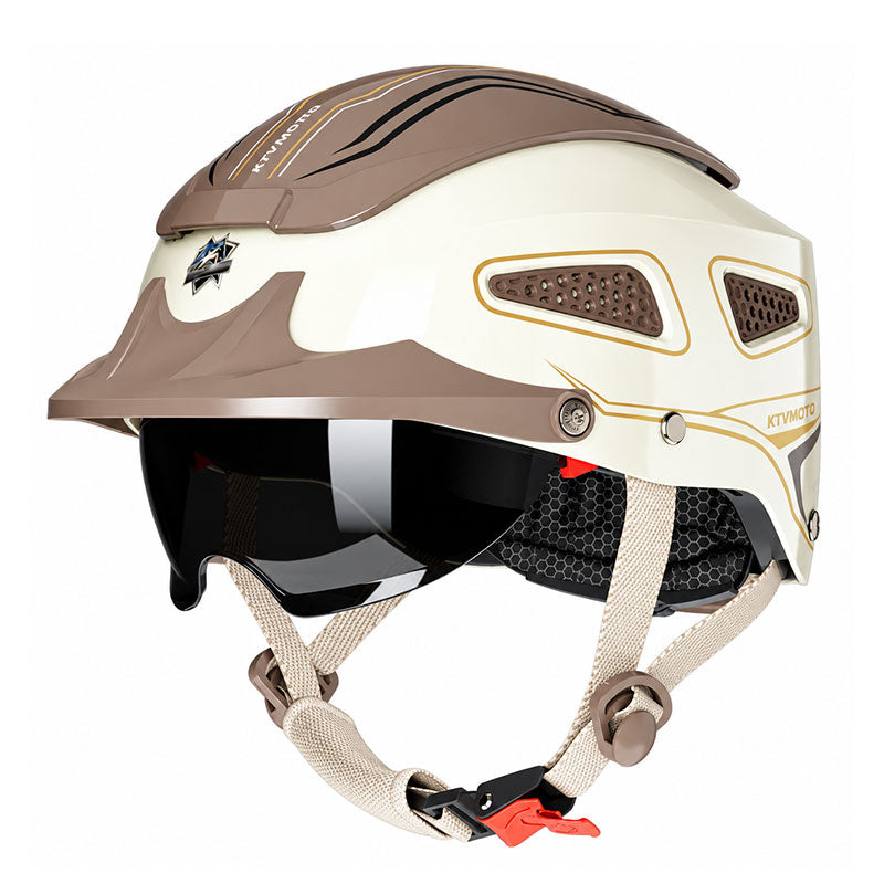 KTVMOTO Vintage Motorcycle Half Helmet with Sun Visor-I270