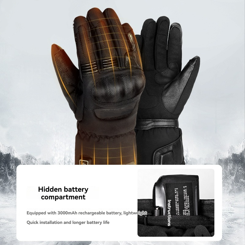 Heated Genuine Leather Motorcycle Gloves with Hard Protective Cover - G26