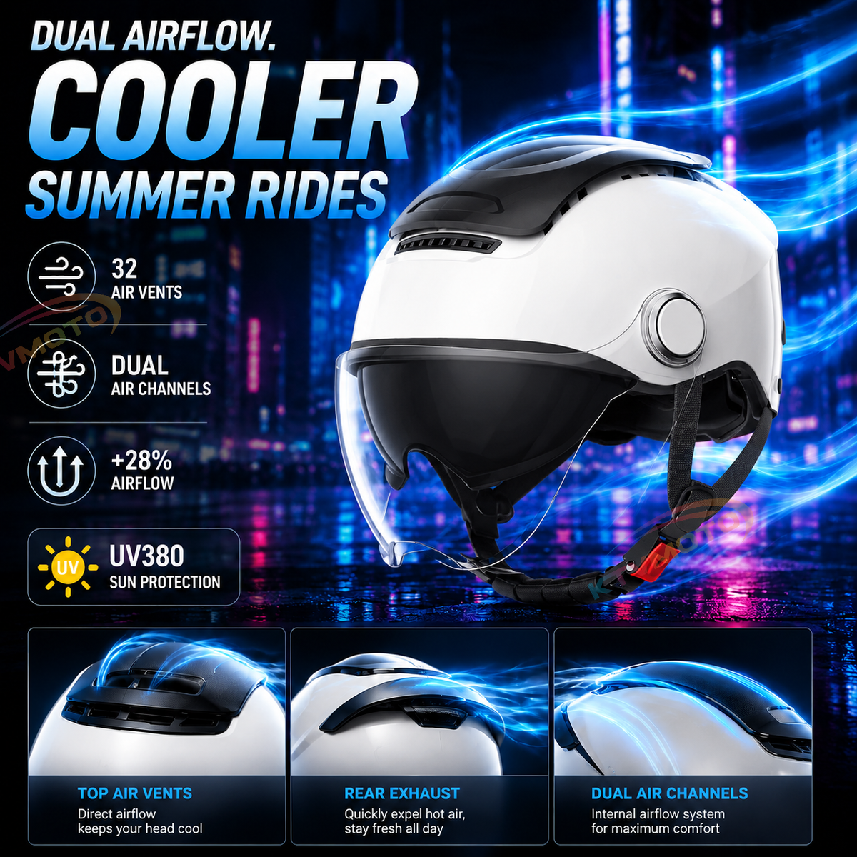 Breathable, sun-protective motorcycle half-helmet-I148