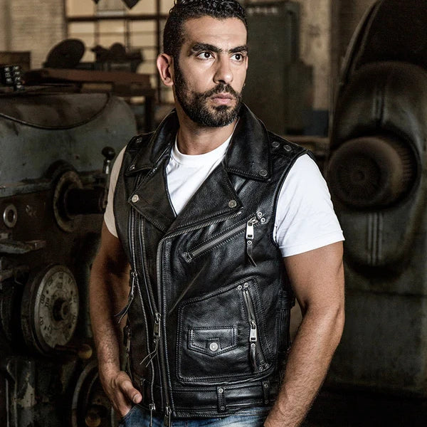 Thickened cowhide lapel vest-A31