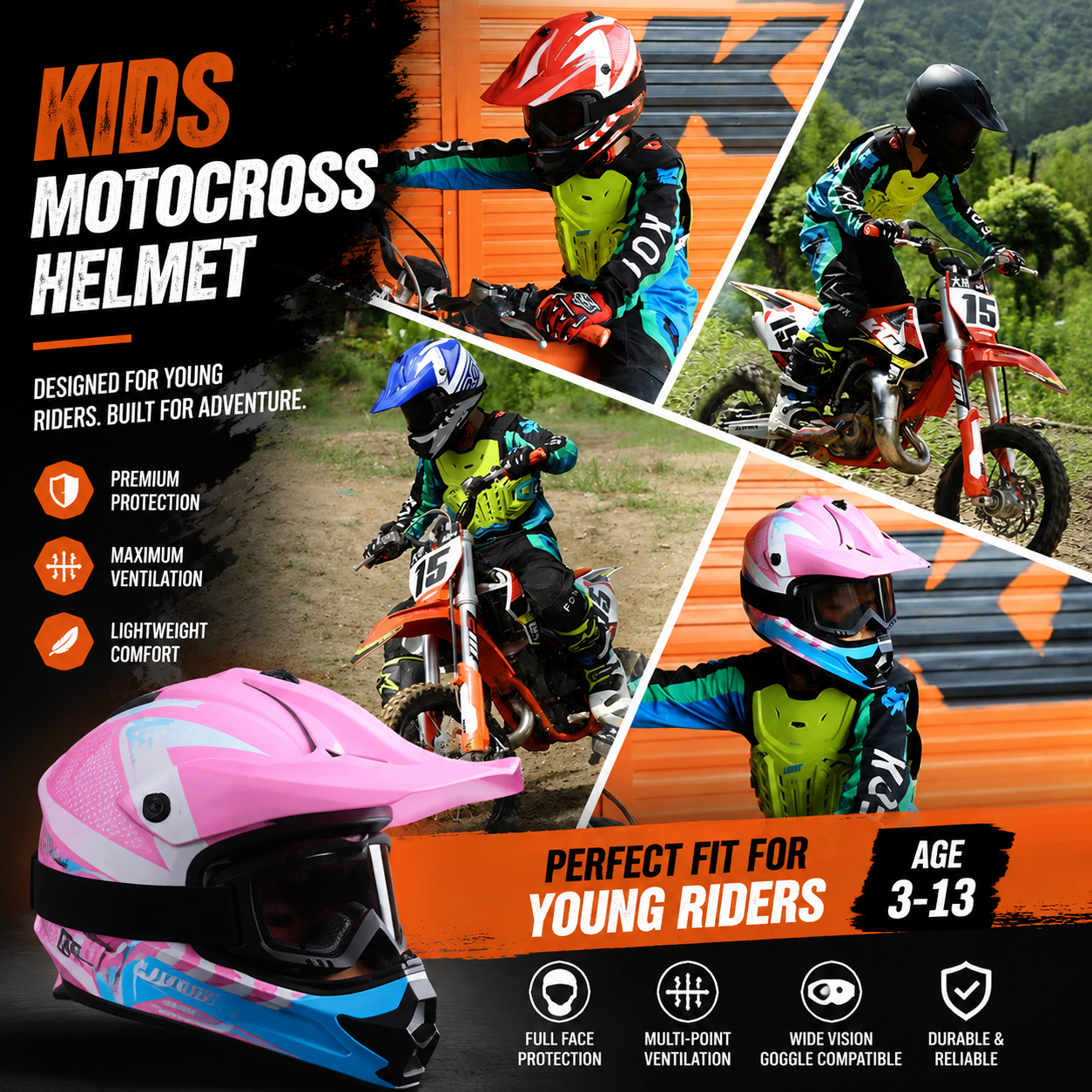 Motocross and ATV Helmet for Children and Teenagers-I143