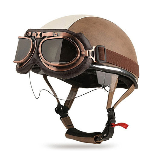 Retro two-tone cruiser motorcycle helmet with goggles-I23