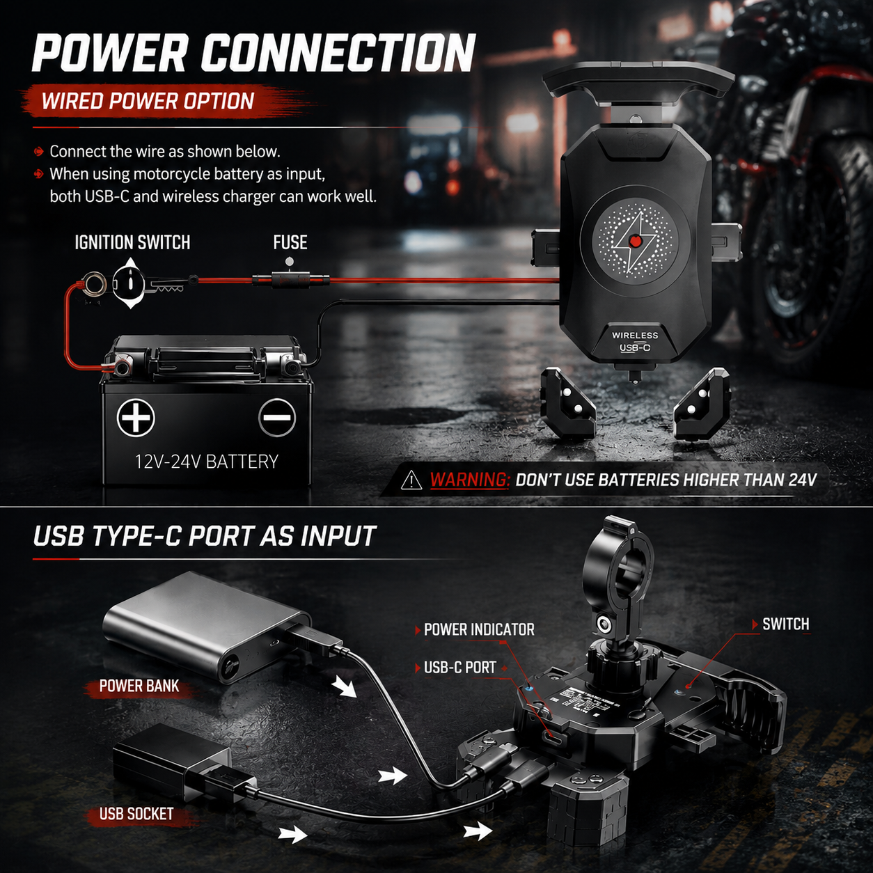 20W Wireless Charging Motorcycle Bicycle Holder-M24