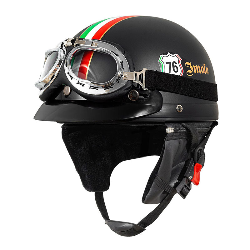 KTVMOTO Retro Motorcycle Half Helmet with Vintage Goggles & Visor-I267