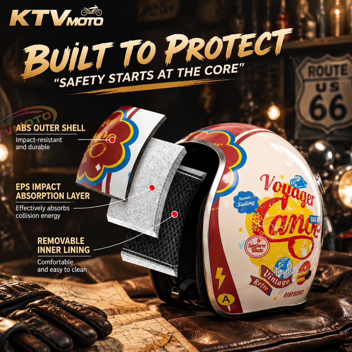 Retro style 3/4-coverage motorcycle helmet with a graffiti design-I315