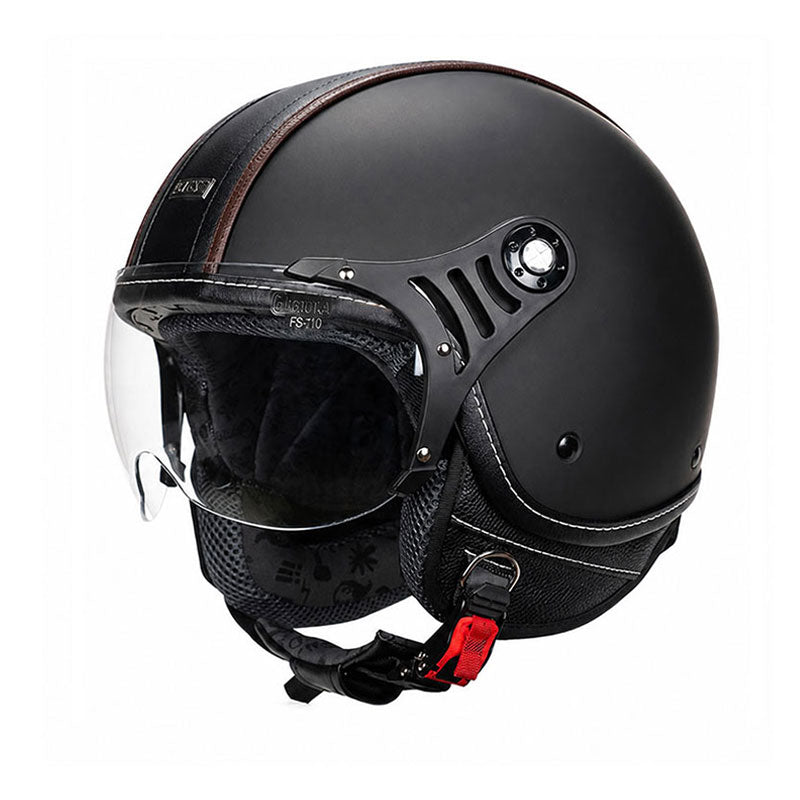 Retro leather open-face motorcycle helmet scooter gear – I53