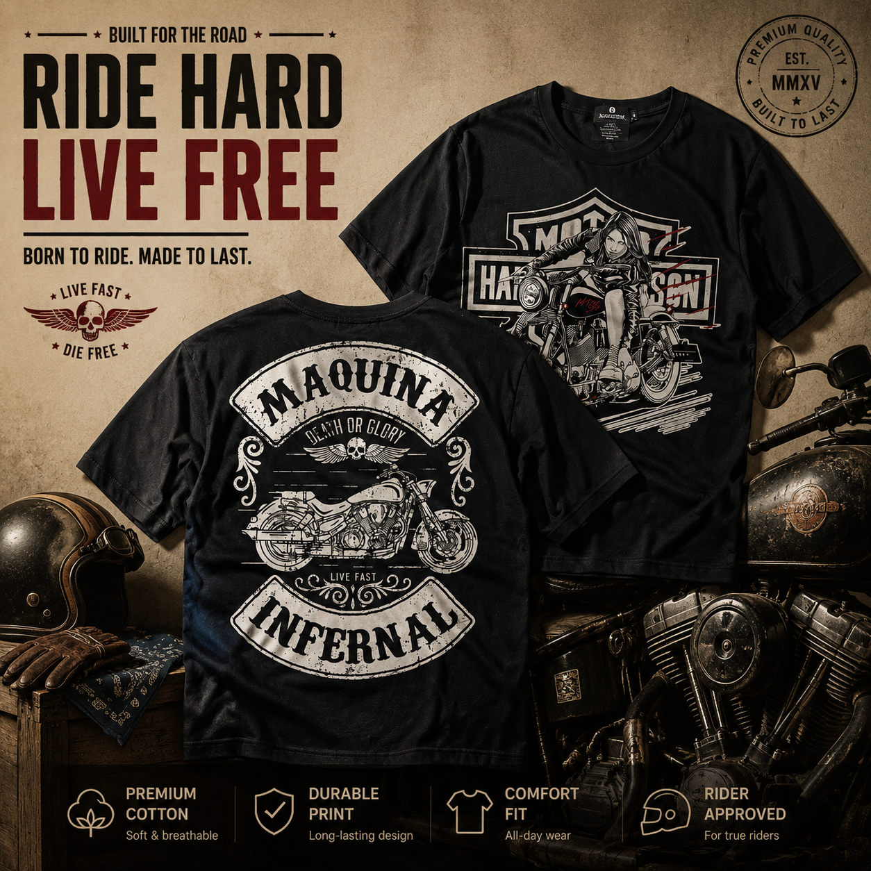 Heavyweight Retro Biker-Style Short-Sleeve T-Shirt - T01