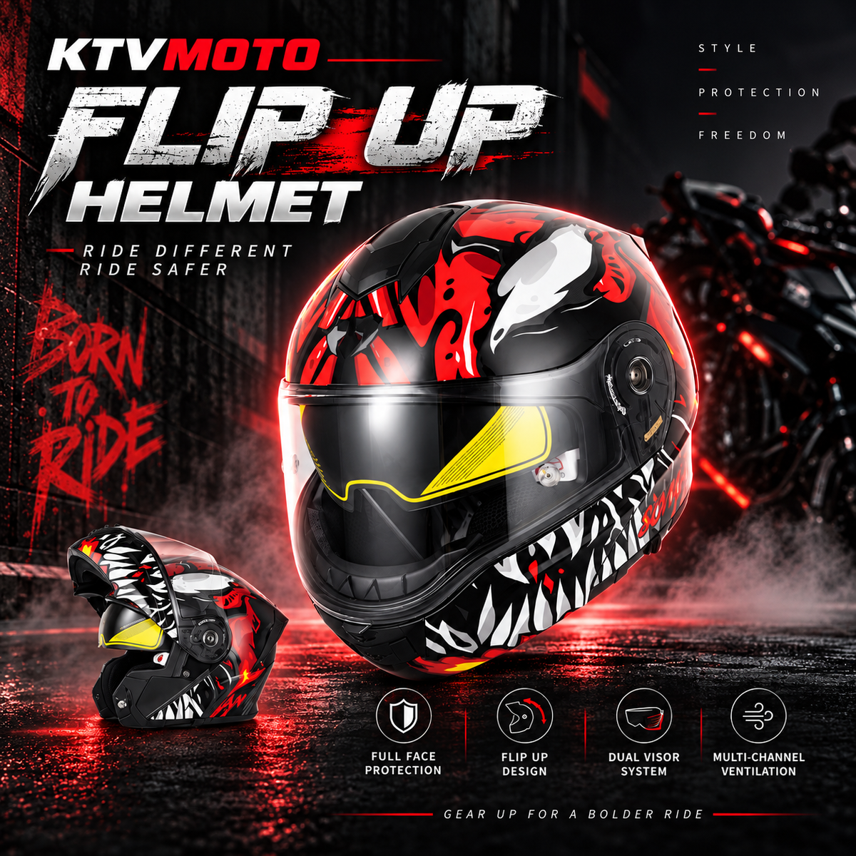 Big-Size Racing-Grade Modular Flip-Up Motorcycle Helmet with Dual-Visor Design - I290