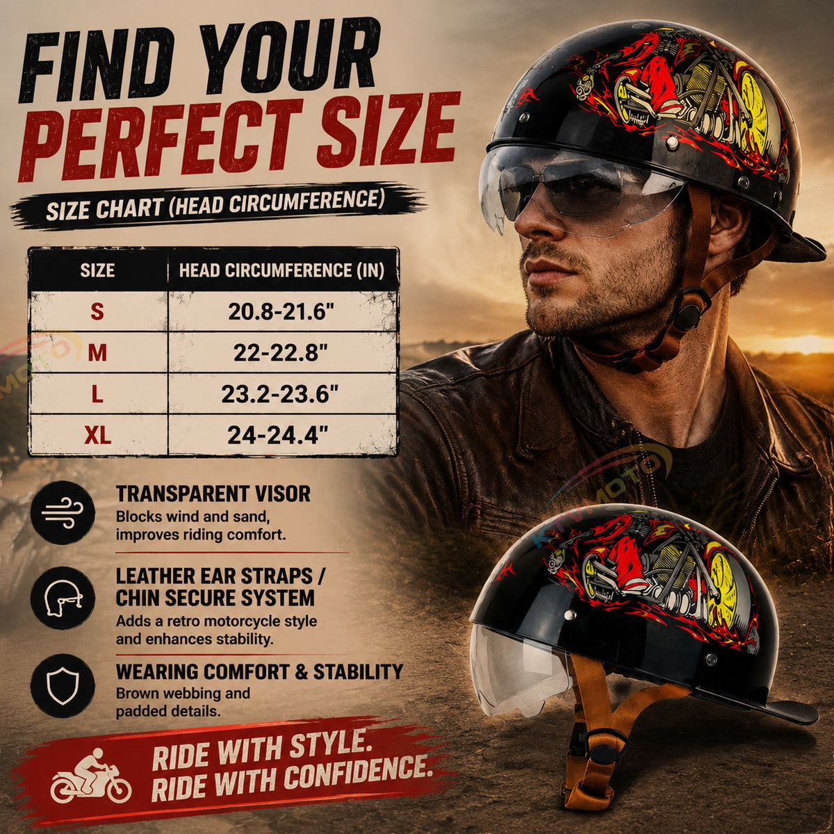 Retro cruiser motorcycle half helmet- I07
