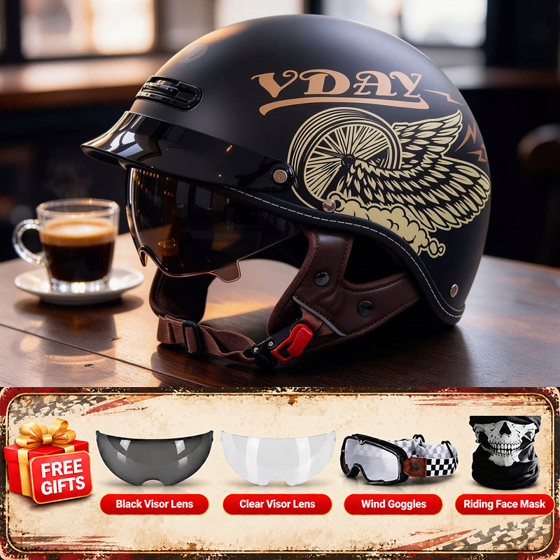 KTVMOTO Retro Motorcycle Half Helmet with ABS Shell & EPS Liner-I302