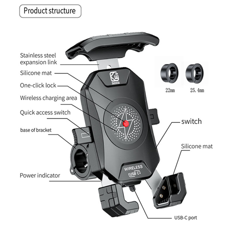 20W Wireless Charging Motorcycle Bicycle Holder-M24