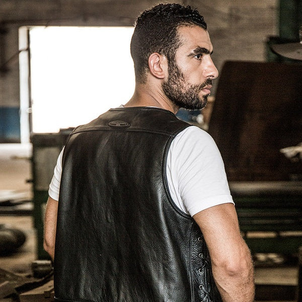 Harley vest steel chain genuine leather vest-A34