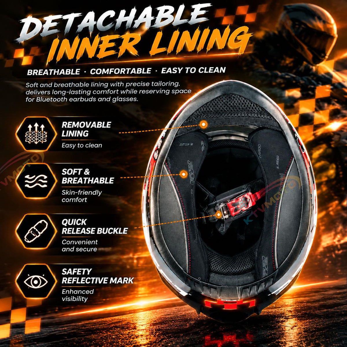 Full-face motorcycle helmet with a large rear spoiler and mosaic pattern-I312