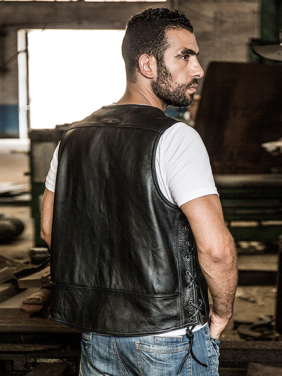 Harley vest steel chain genuine leather vest-A34