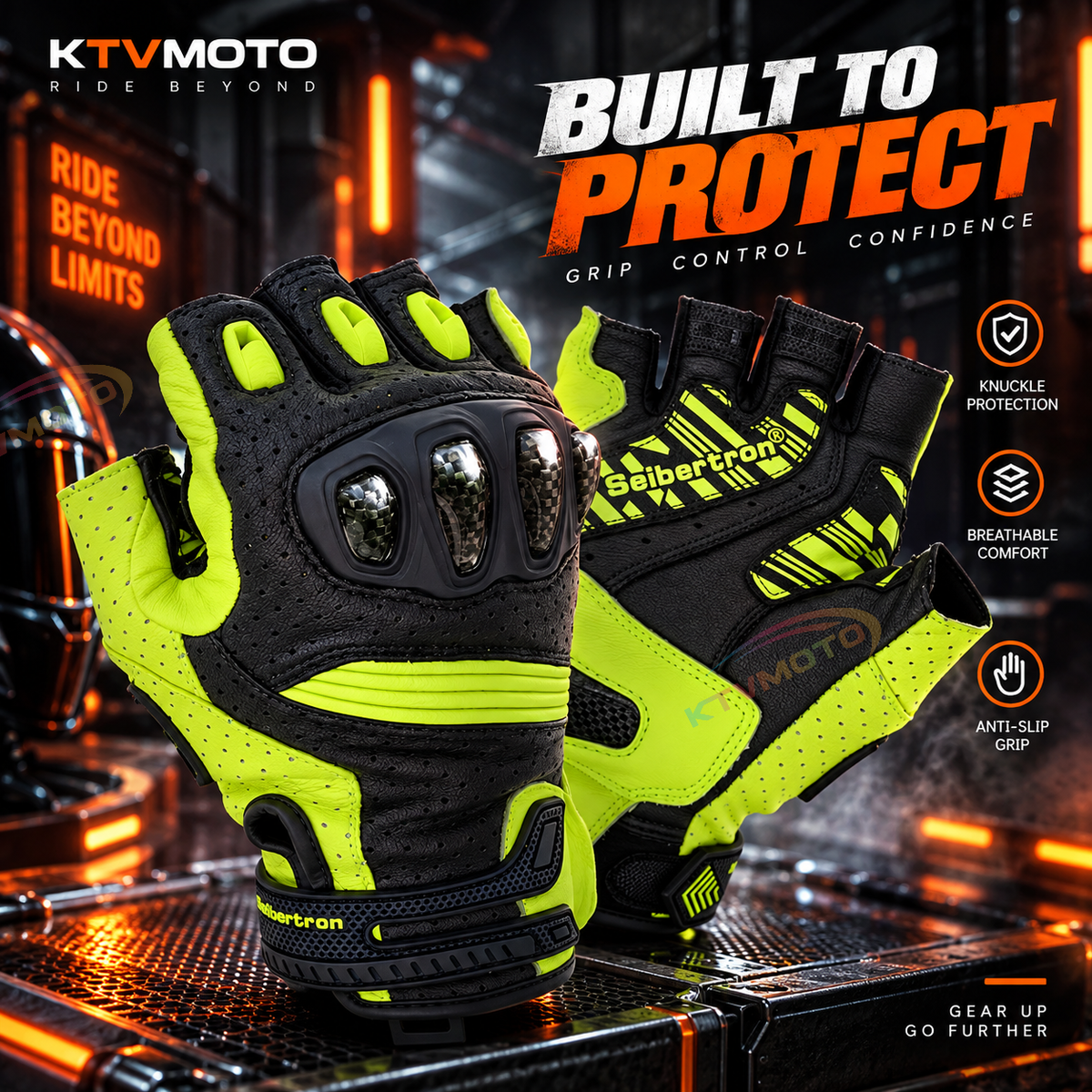 KTVMOTO Motorcycle Carbon Fiber and Leather Fingerless Gloves-G45
