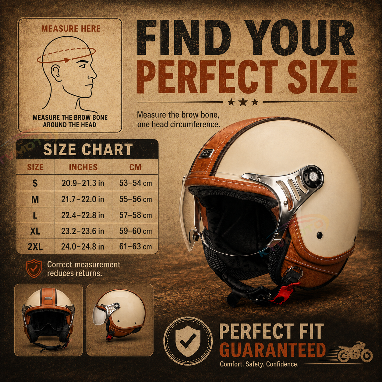 Retro leather open-face motorcycle helmet scooter gear – I53
