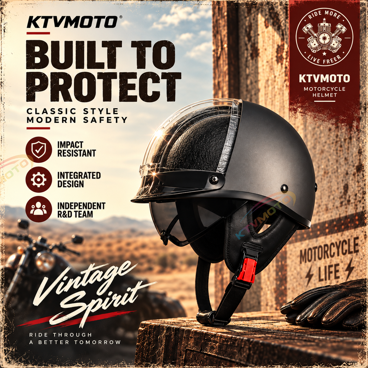 KTVMOTO Retro motorcycle scooter riding half helmet-I265
