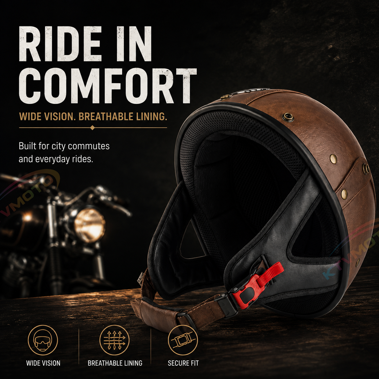 Retro cruiser motorcycle helmet with concealed inner visor-I31