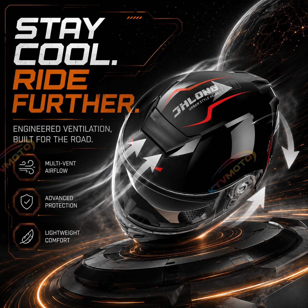 KTVMOTO Motorcycle all-season flip-up helmet with built-in Bluetooth-I262