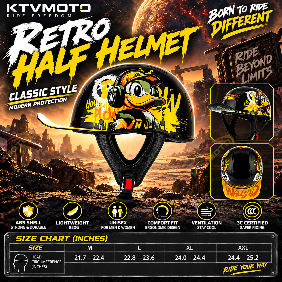 Retro Carbon Fiber Breathable Half-Helmet for Cruiser Motorcycles-I292