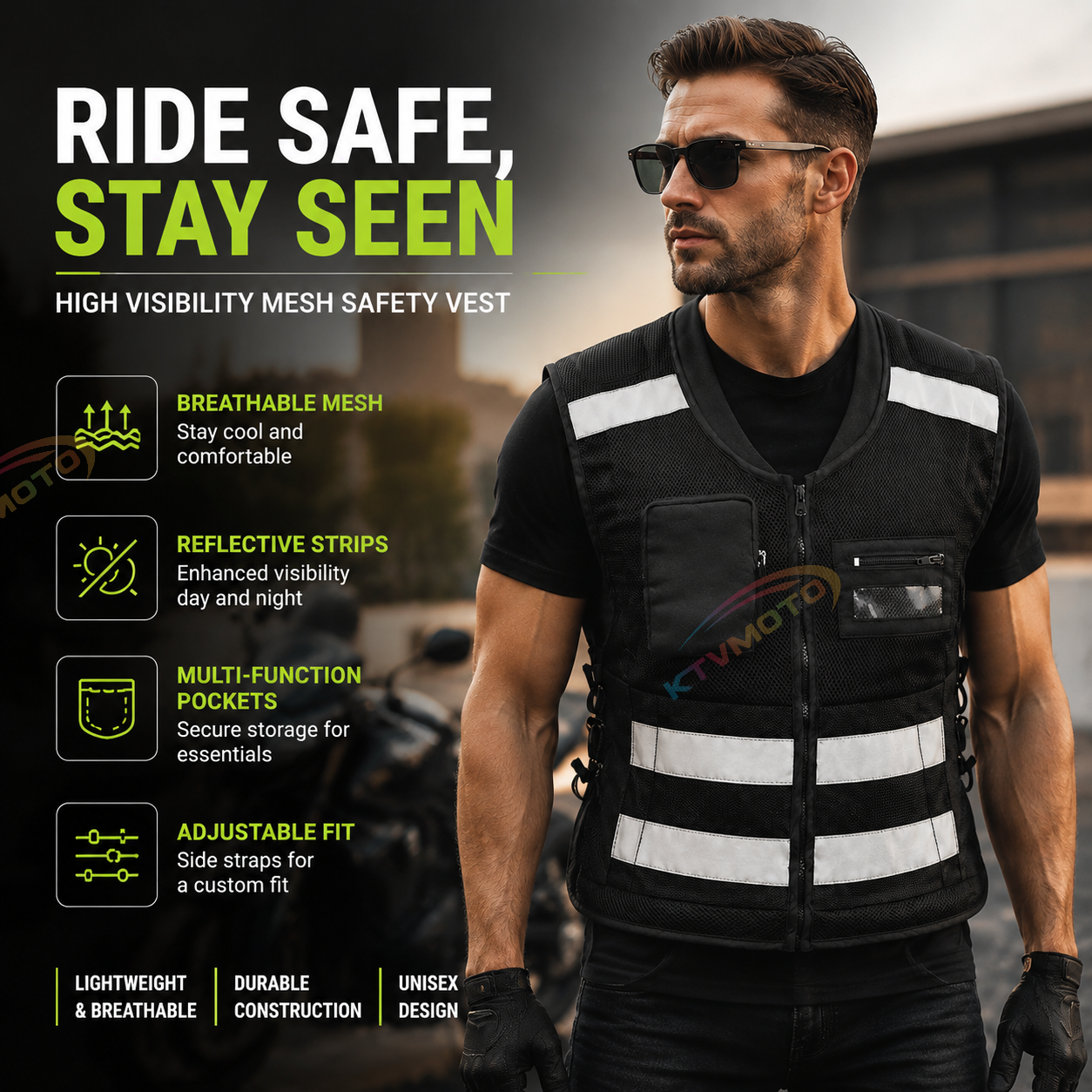 Reflective vest for motorcycle racing and rally riding-J101