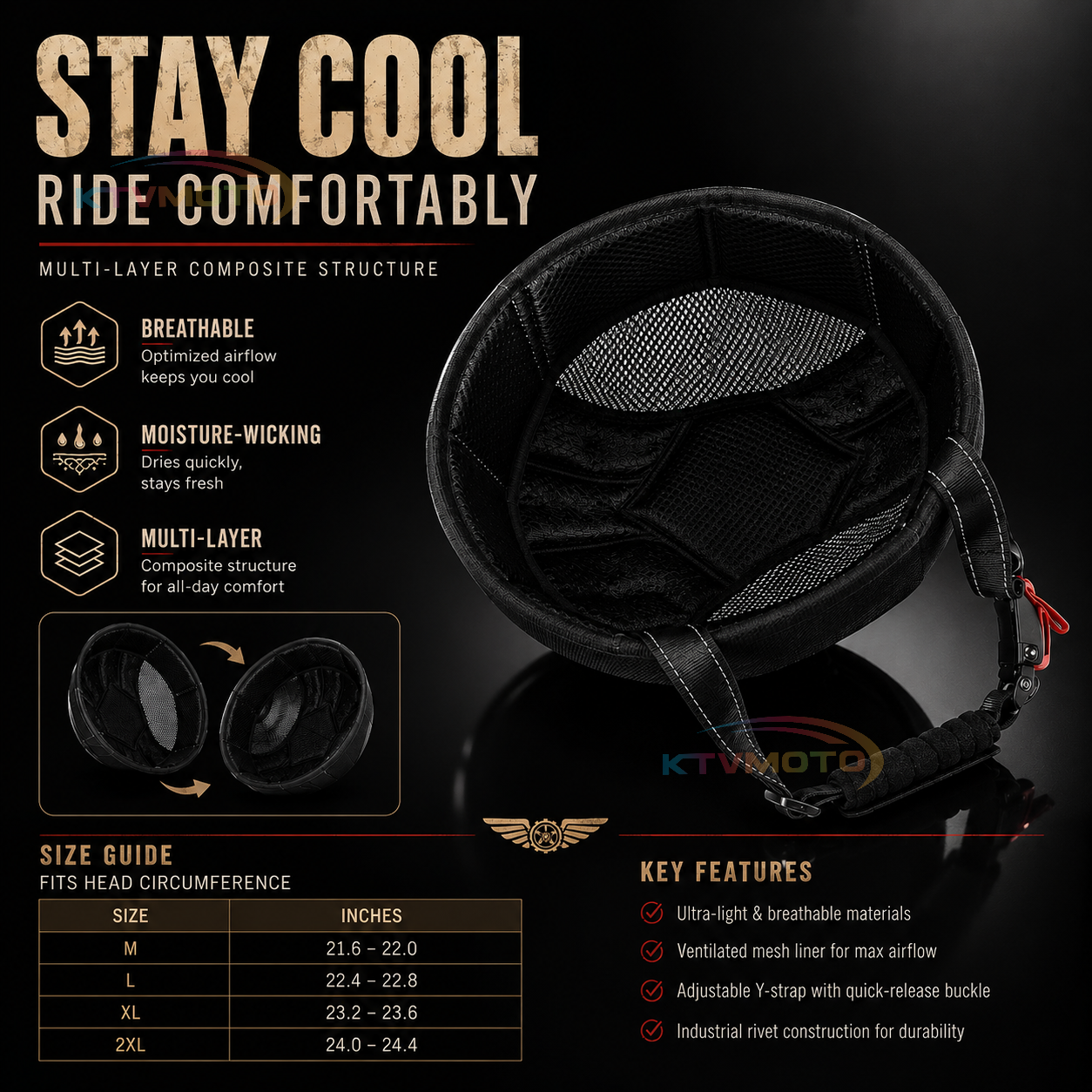 KTVMOTO Carbon fiber motorcycle half-helmet cruiser helmet-I52