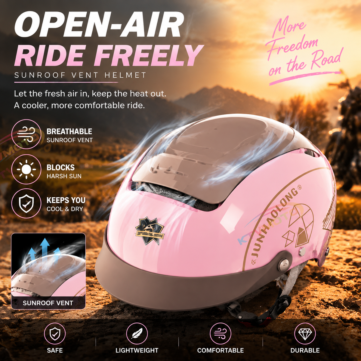 KTVMOTO Retro Half Helmet with Built-in Sun Visor for Riders-I274