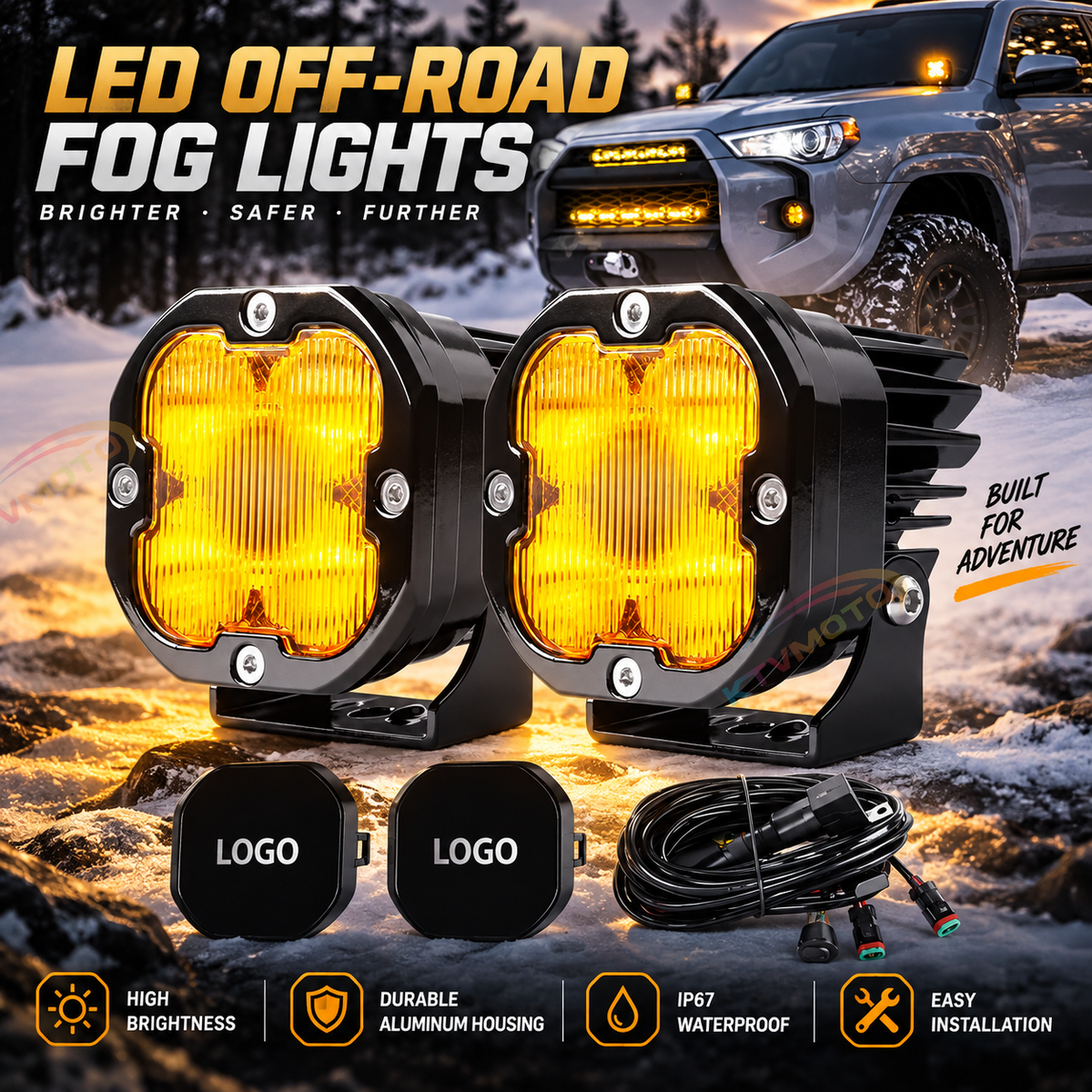 KTVMOTO LED Motorcycle Driving Lights with Wiring Harness Kit-D27