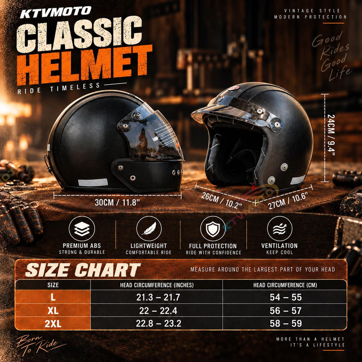 Retro-style leather-finish multi-functional modular motorcycle helmet-I284