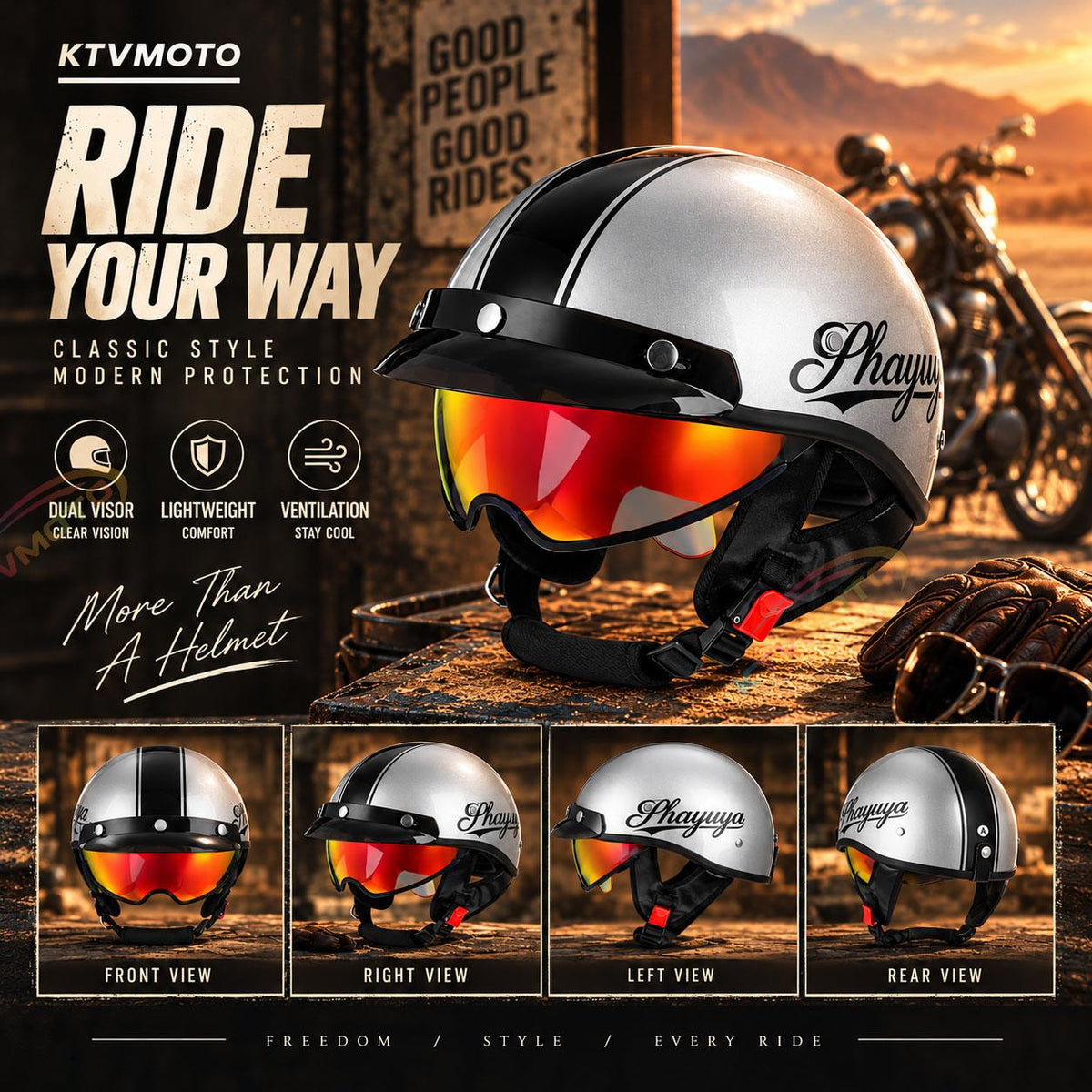 KTVMOTO Retro motorcycle half-helmet summer scooter cruise-I264