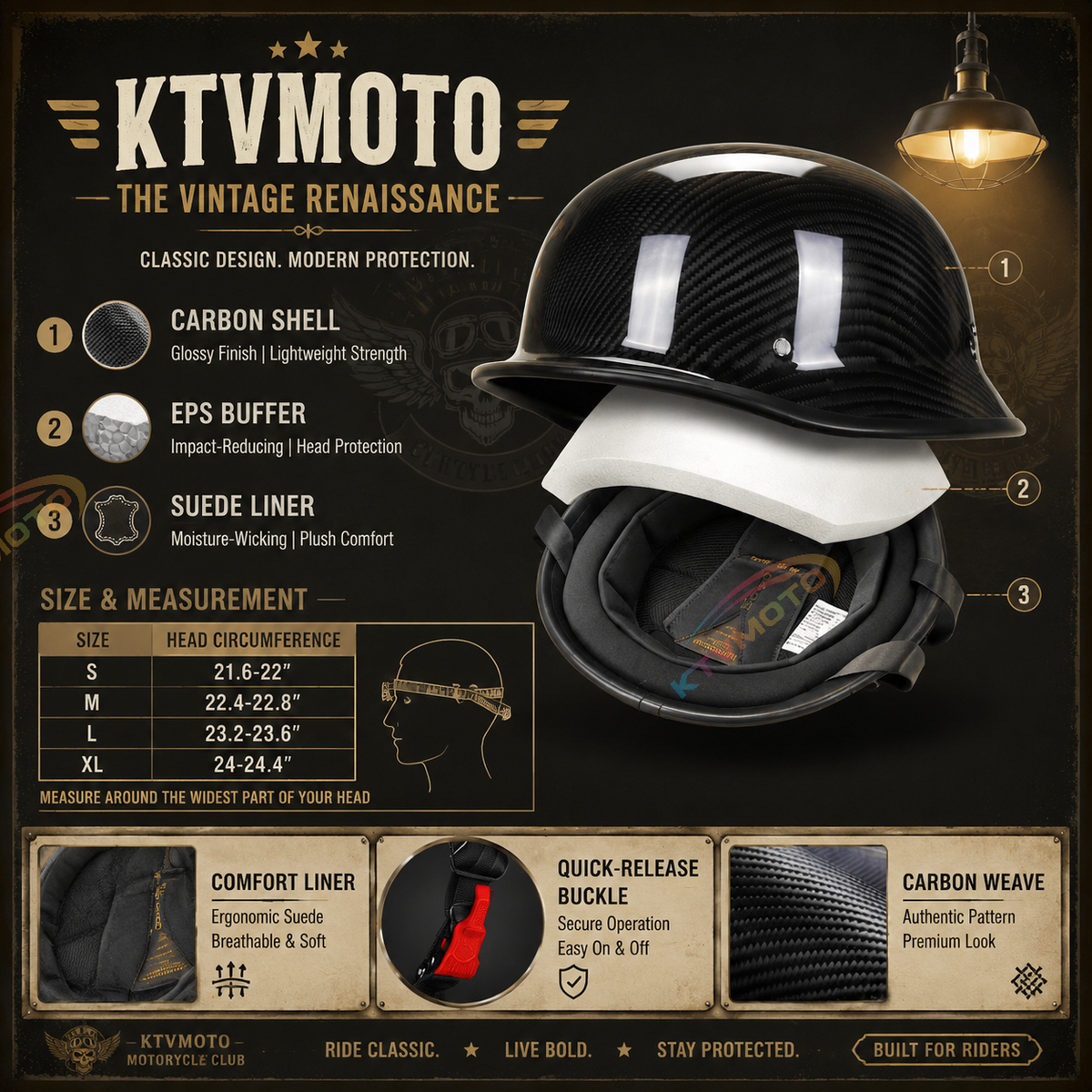 Carbon fiber retro motorcycle half helmet-I51